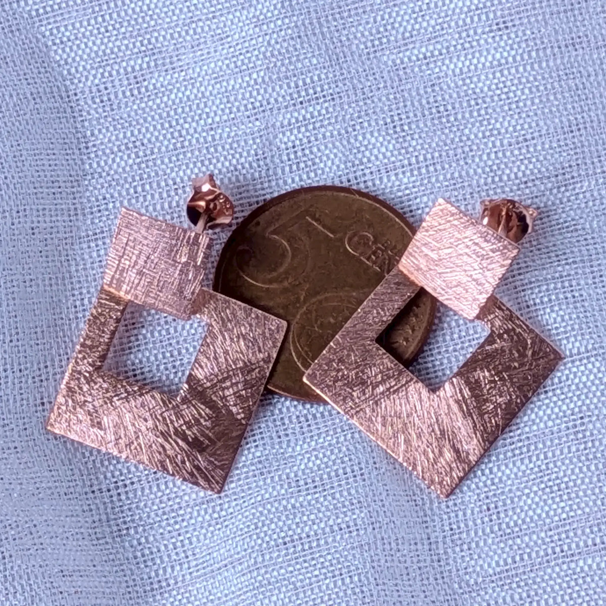 Geometrische Ohrstecker Raute 925 Silber Rose Vergoldet Hängend
