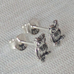 Lade das Bild in den Galerie-Viewer, Paar detaillierte Eulen-Ohrstecker aus 925 Sterling Silber auf weißem Stoff fotografiert.
