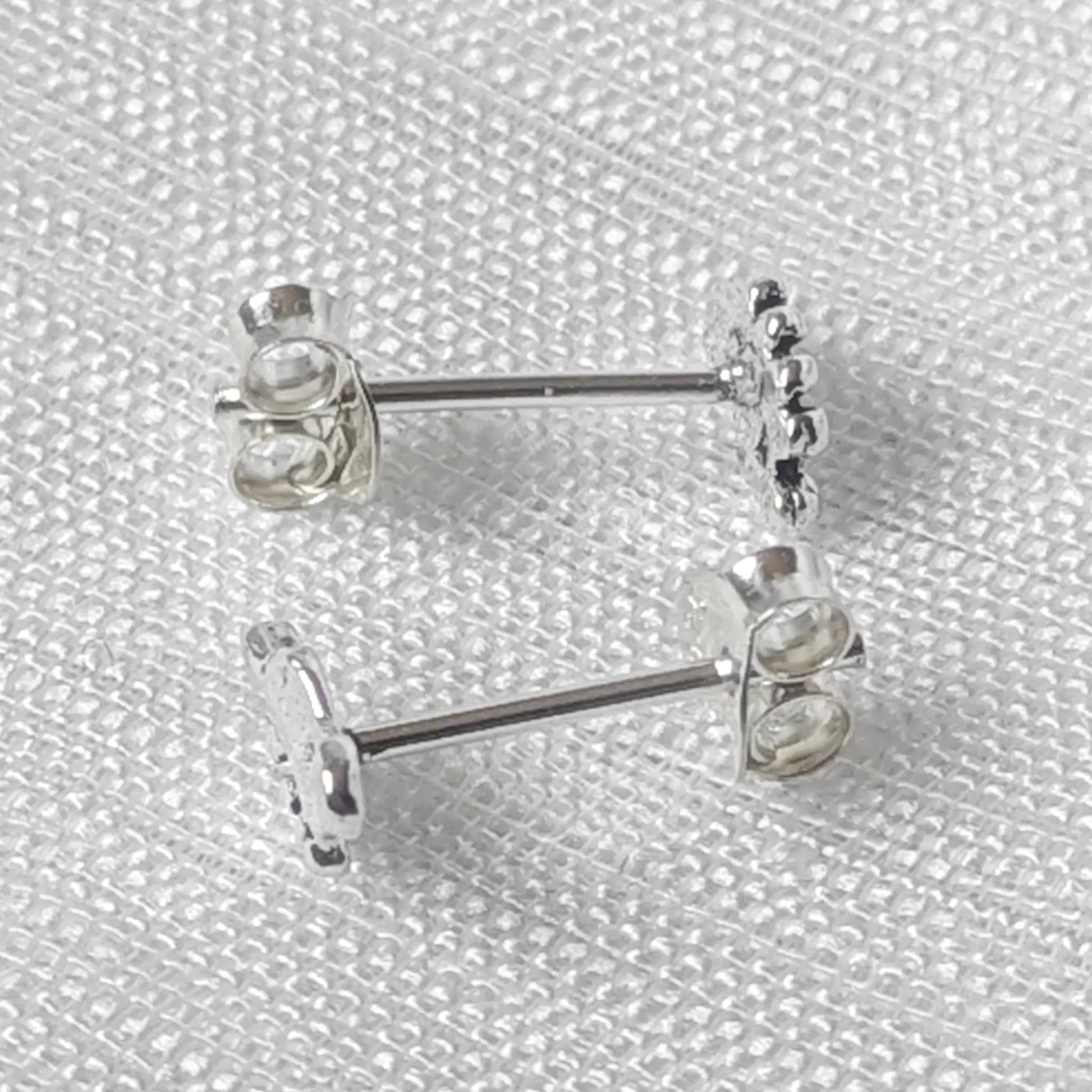 Seitliche Perspektive der Babyfuß-Ohrstecker aus Silber 925 zur Darstellung von Steckverschluss und Materialstärke.