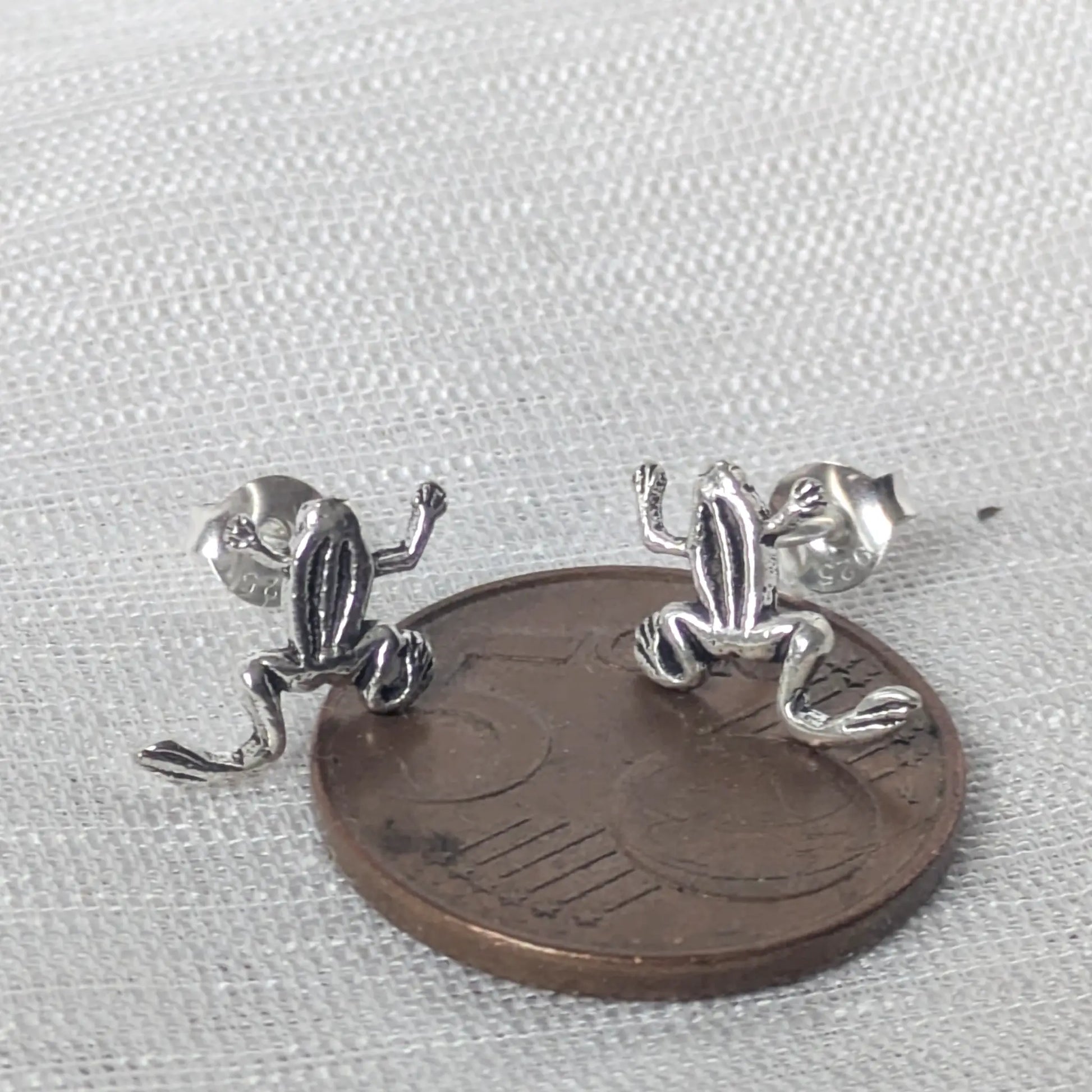 Größenvergleich Frosch Ohrstecker auf einer 5-Cent-Münze