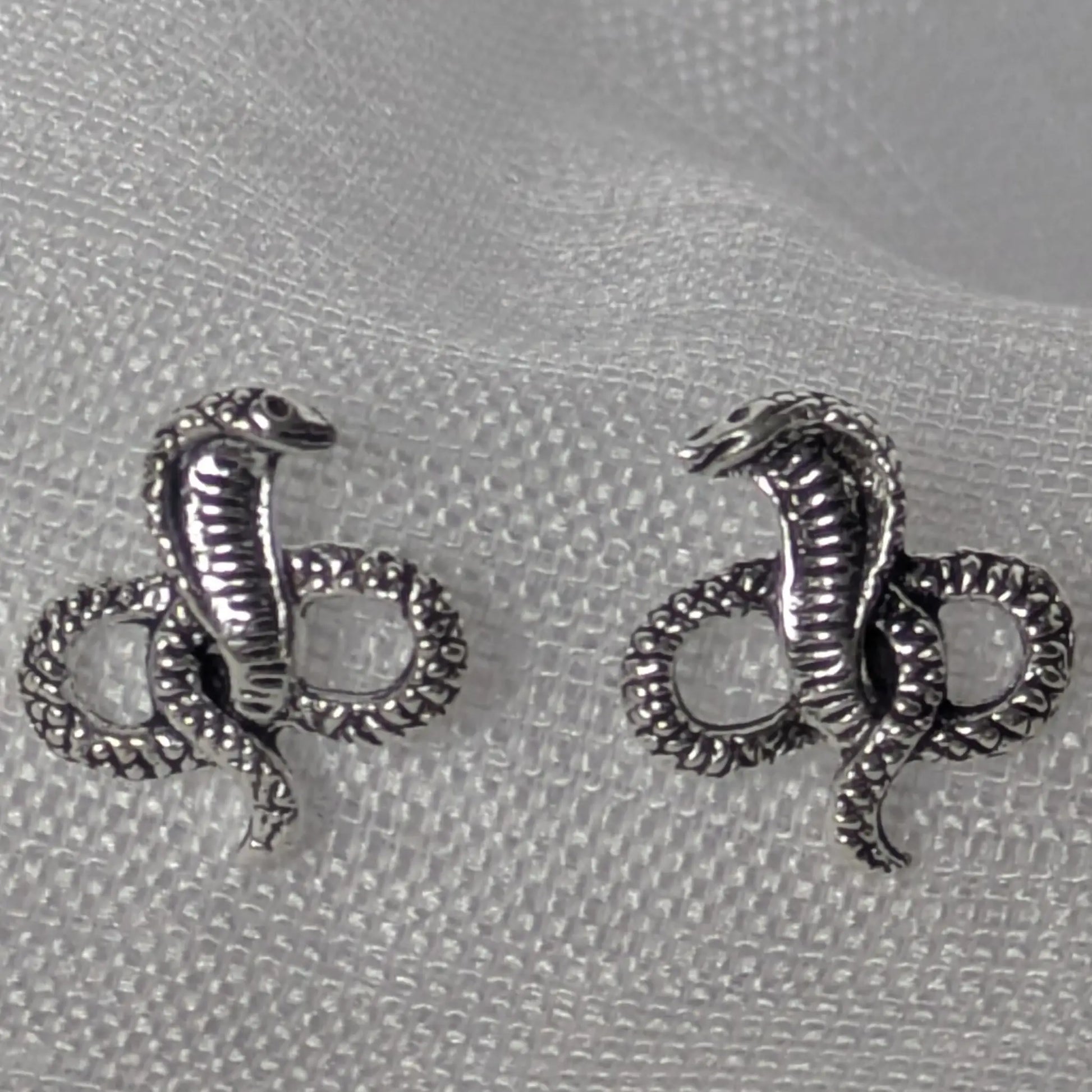 Kobra Ohrstecker 925 Silber Paar Ansicht von vorne detailliert.