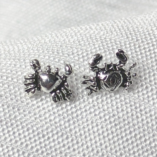 Detaillierte Nahaufnahme der feinen Struktur der Krabben Ohrstecker aus 925 Silber.