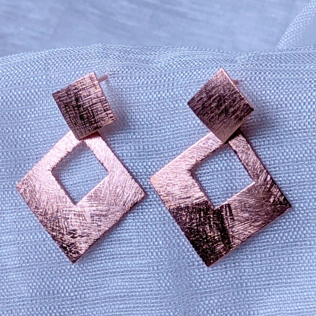 Geometrische Ohrstecker Raute 925 Silber Rose Vergoldet Hängend