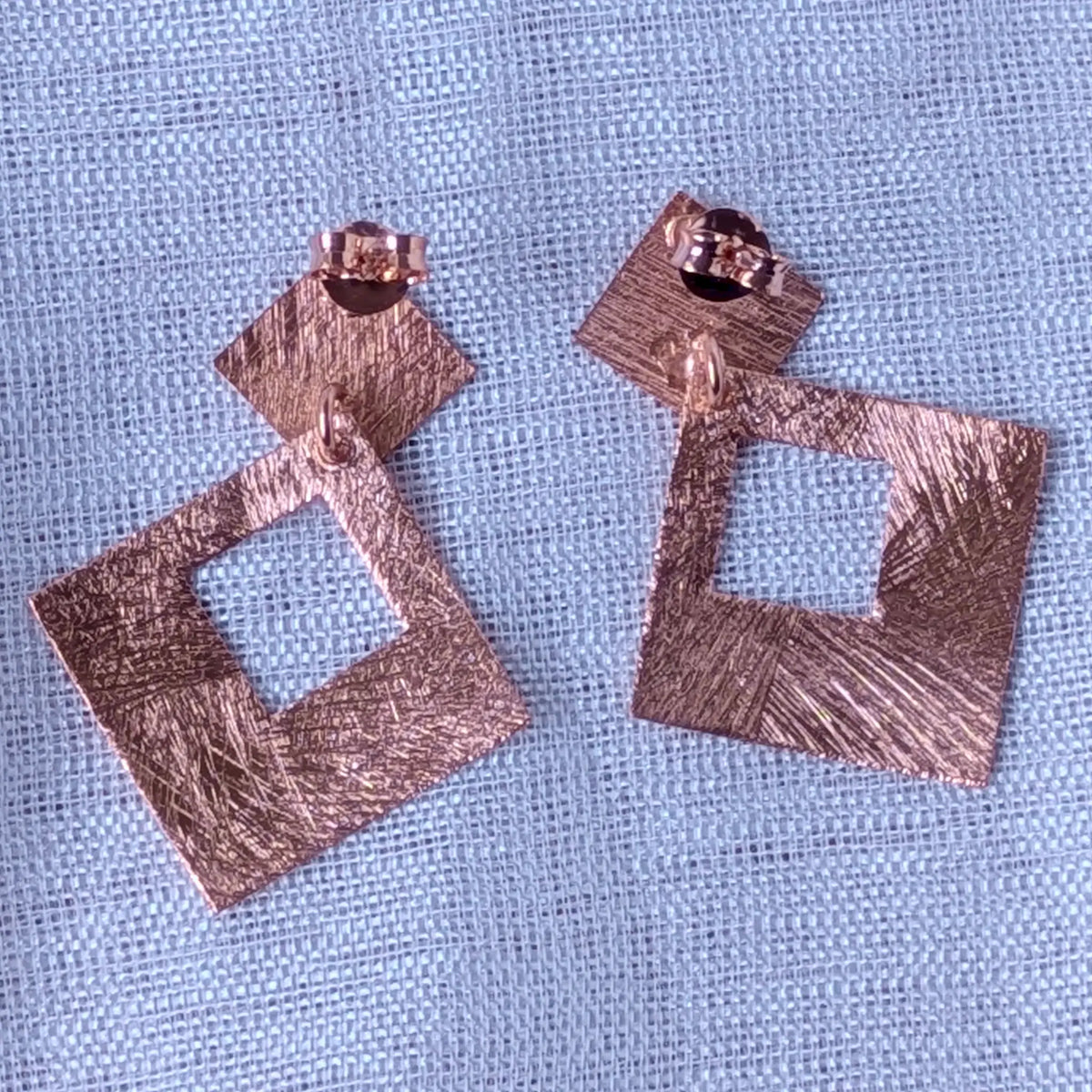 Geometrische Ohrstecker Raute 925 Silber Rose Vergoldet Hängend