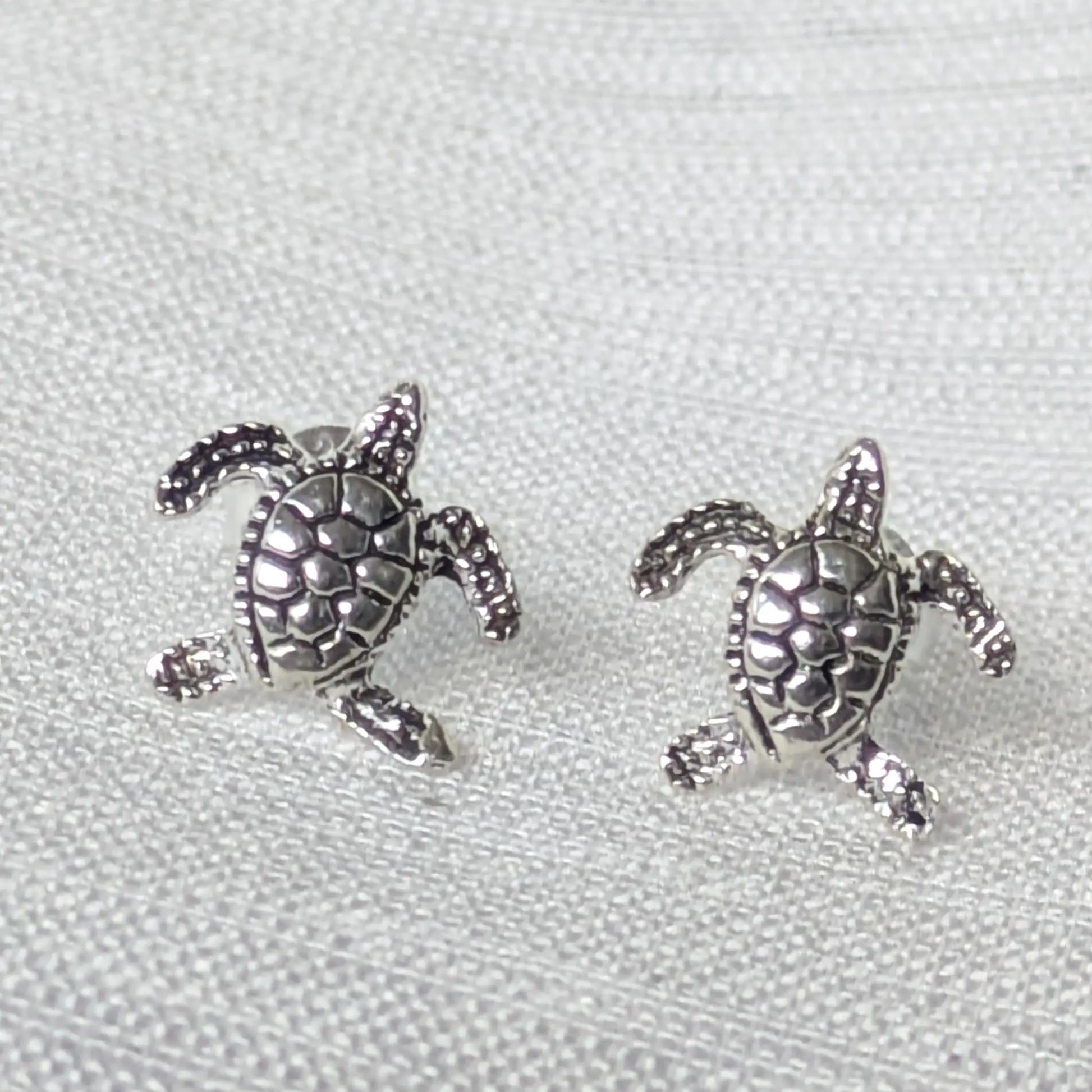 Detailgetreue Nahaufnahme der Schildkröten-Struktur der Silber-Ohrstecker