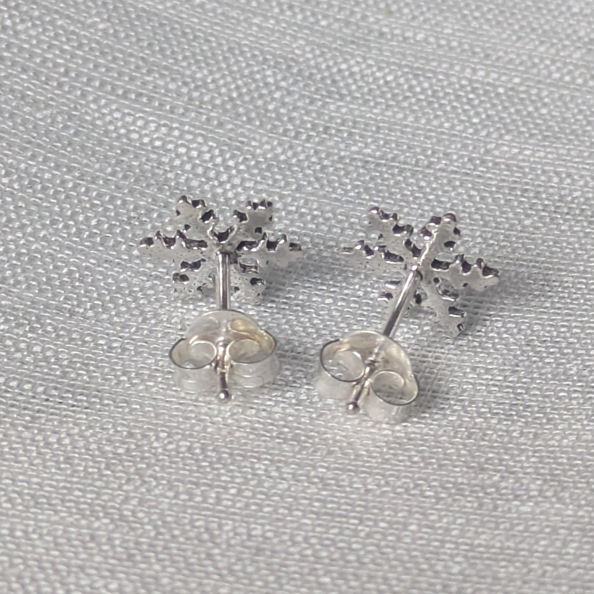 Rückansicht des 925 Silber Ohrsteckers mit Butterfly-Verschluss, ideal für Damen Winter Schmuck.