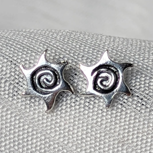 Sonnen Ohrstecker Spirale 925 Silber – Boho Ohrringe oxidiert