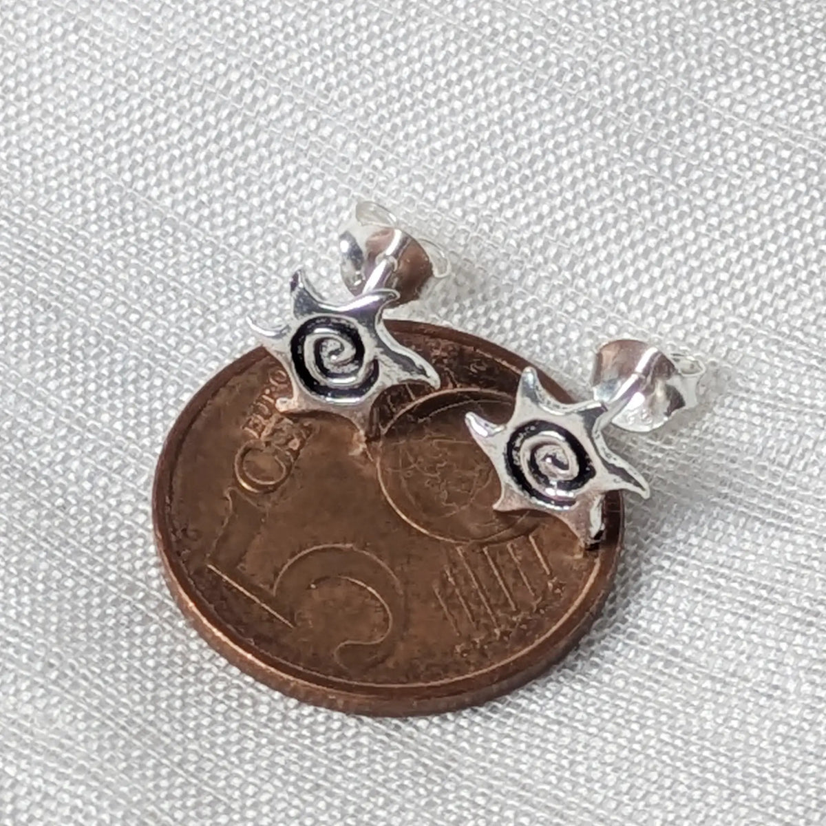 Sonnen Ohrstecker Spirale 925 Silber – Boho Ohrringe oxidiert