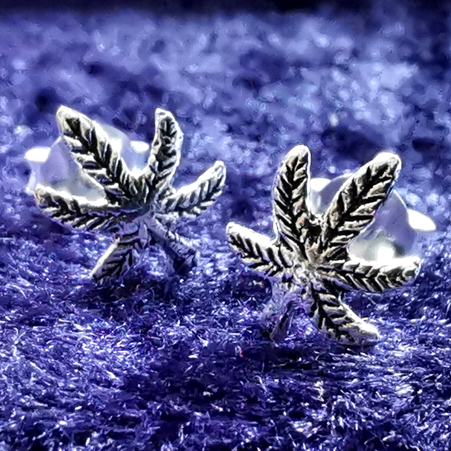 Cannabisblatt Marihuana Blatt Ohrstecker 925er Silber - Ohrringe