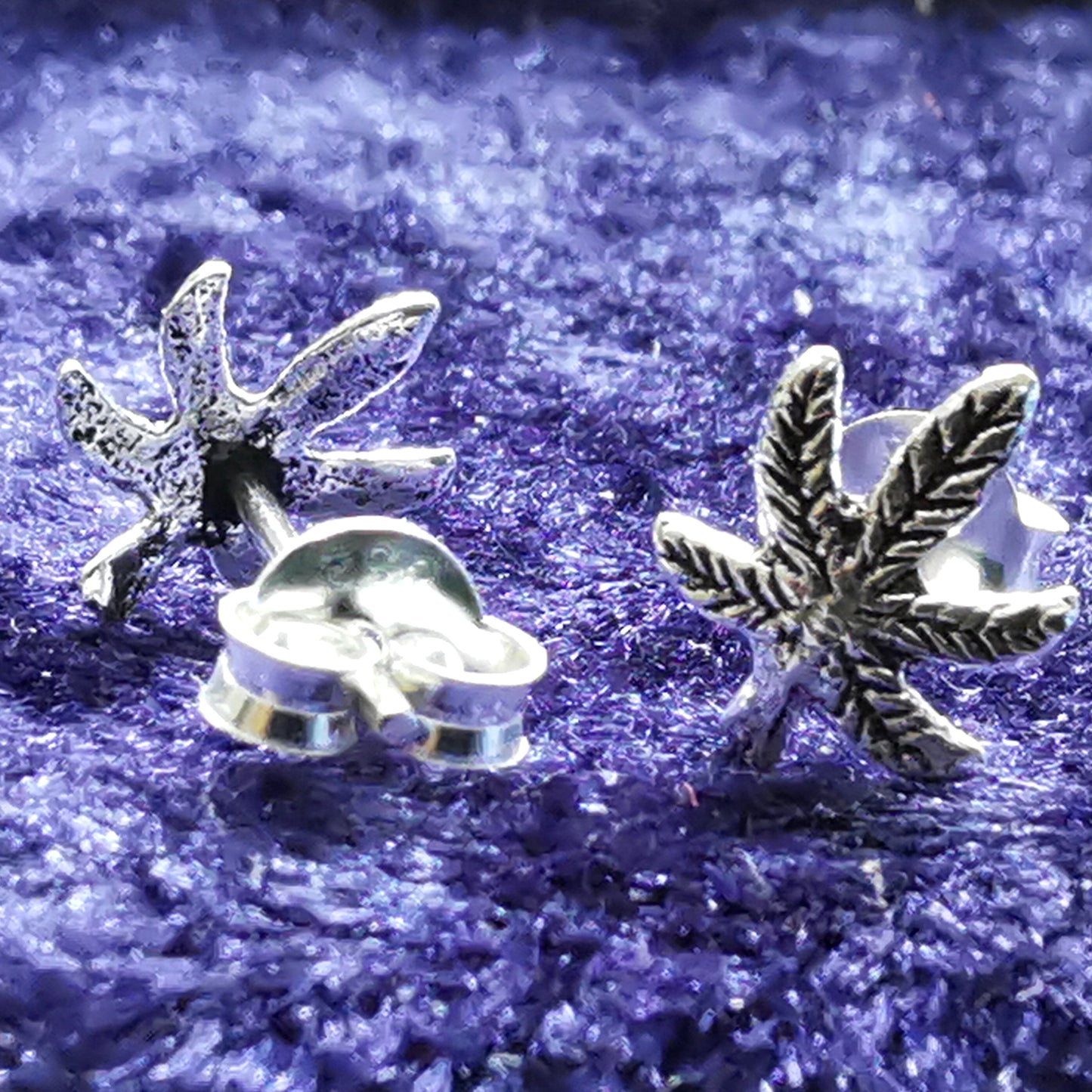 Cannabisblatt Marihuana Blatt Ohrstecker 925er Silber - Ohrringe