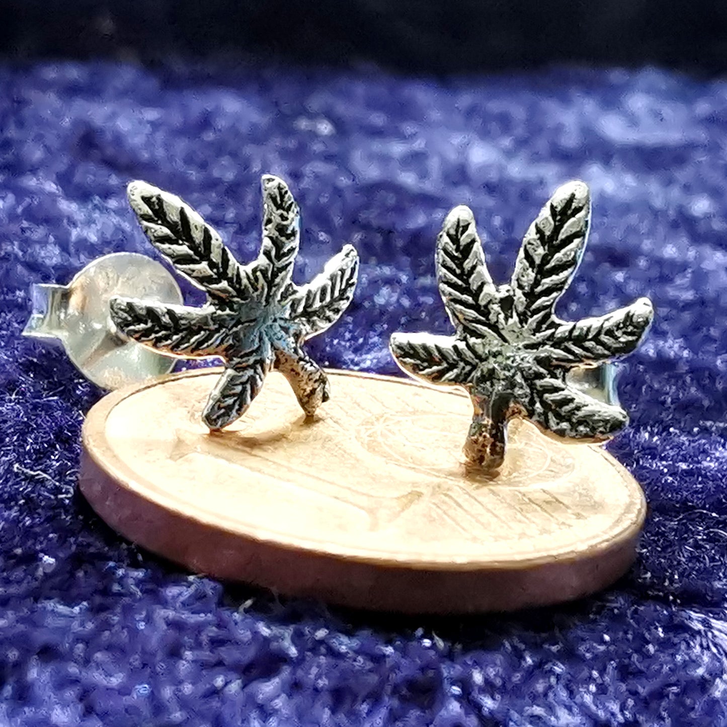 Cannabisblatt Marihuana Blatt Ohrstecker 925er Silber - Ohrringe